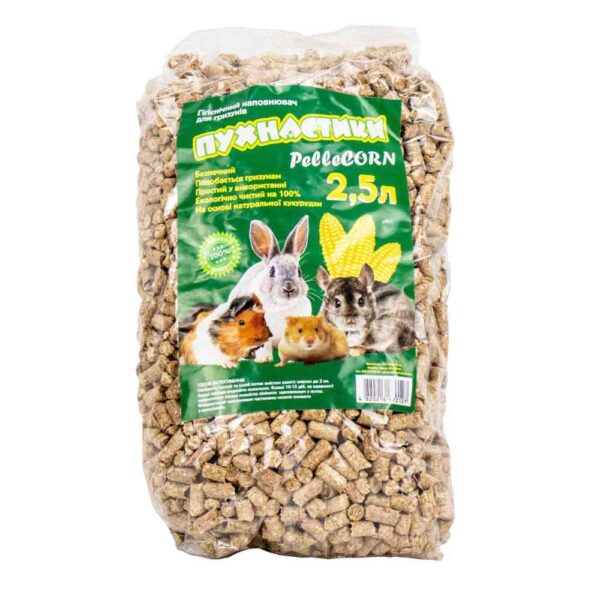 Кукурудзяний пелетирований наповнювач для гризунів "Пухнастики Pellecorn" 2.5 л