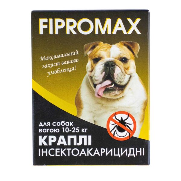 Краплі FIPROMAX для середніх собак вагою 10-25 кг 2 піп./уп. (фіпроніл.пірипроксифен).захист від бліх і кліщів 4тиж.