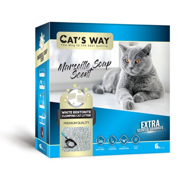 Бентонітовий наповнювач CAT'S WAY марсельске мило + бірюзові гранули 6 л коробка