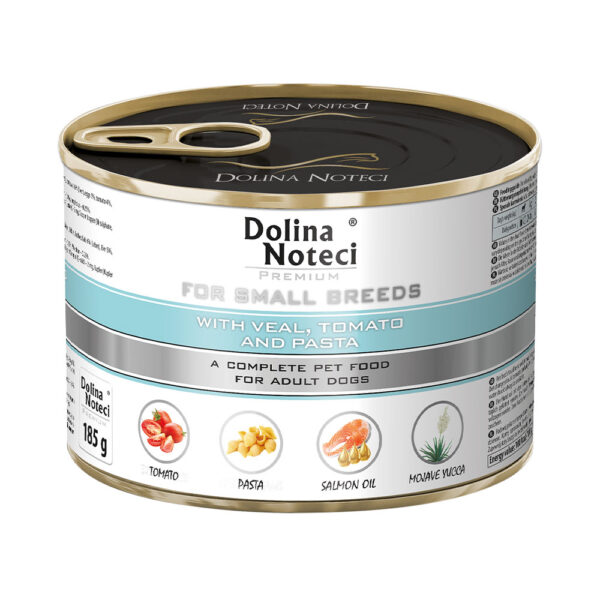 Корм конс Dolina Noteci Premium для собак маленьких порід з телятиною помідорами та локшиною 185 г