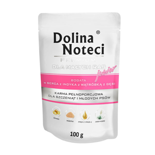 Пауч Dolina Noteci Premium для цуценят юніорів собак маленьких порід з серцем індички та гусячою печінкою 100 г