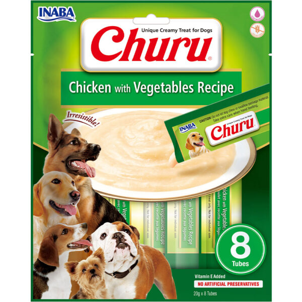 Ласощі INABA "Churu" для собак вершковий мус в стіках курка з овочами 8*20 г
