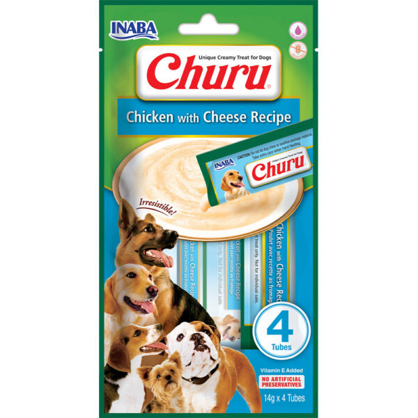 Ласощі INABA "Churu" для собак вершковий мус в стіках курка з сиром 4*14 г
