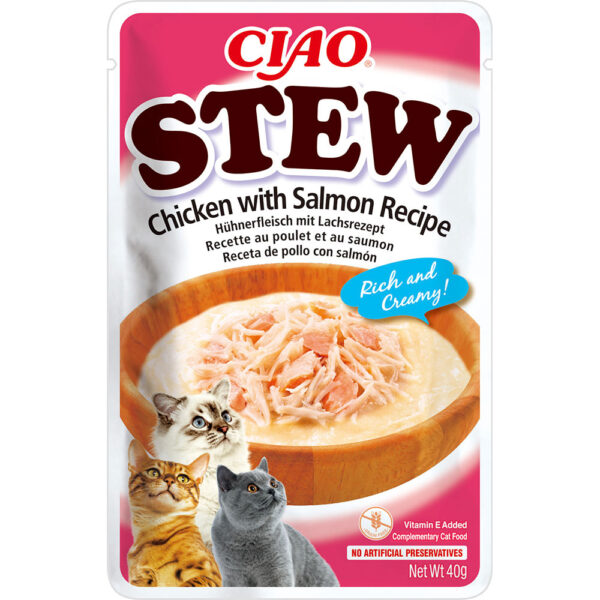 Пауч INABA "CIAO Stew" для котів з тушкованою куркою та лососем 40 г