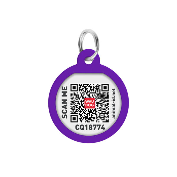 Адресник для собак і котів металевий WAUDOG Smart ID з QR паспортом малюнок "Градієнт фіолетовий", коло, Д 25 мм - Image 2