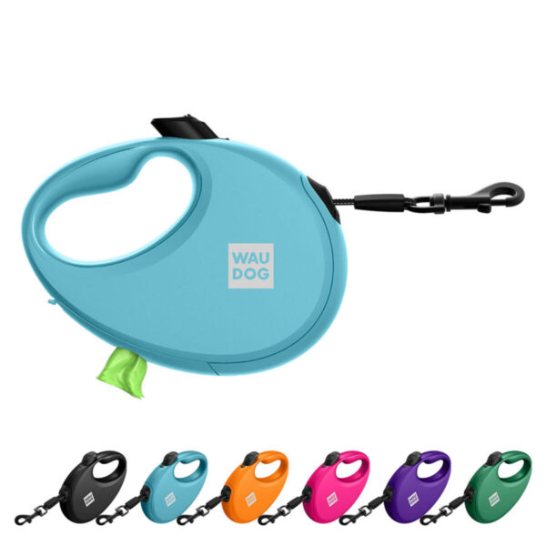 Повідець-рулетка для собак WAUDOG R-leash з контейнером для пакетів світловідбивна стрічка