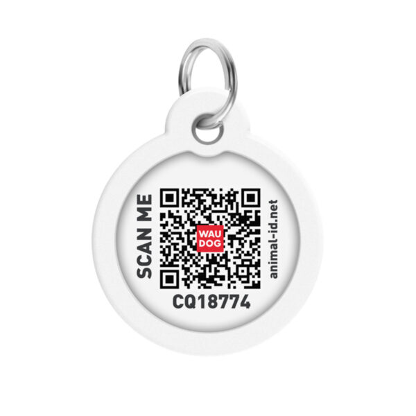 Адресник для собак і котів металевий WAUDOG Smart ID з QR паспортом малюнок "Камо різнокольоровий", коло, Д 30 мм - Image 3
