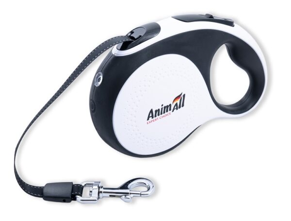 AnimAll рулетка-поводок розмір M до 25 кг/5метра біла-чорна з LED ліхтариком, MS7016-5M