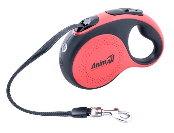 AnimAll рулетка-повідець розмір L до 50 кг/5 метрів червона-чорна з LED ліхтариком, MS7016-5M