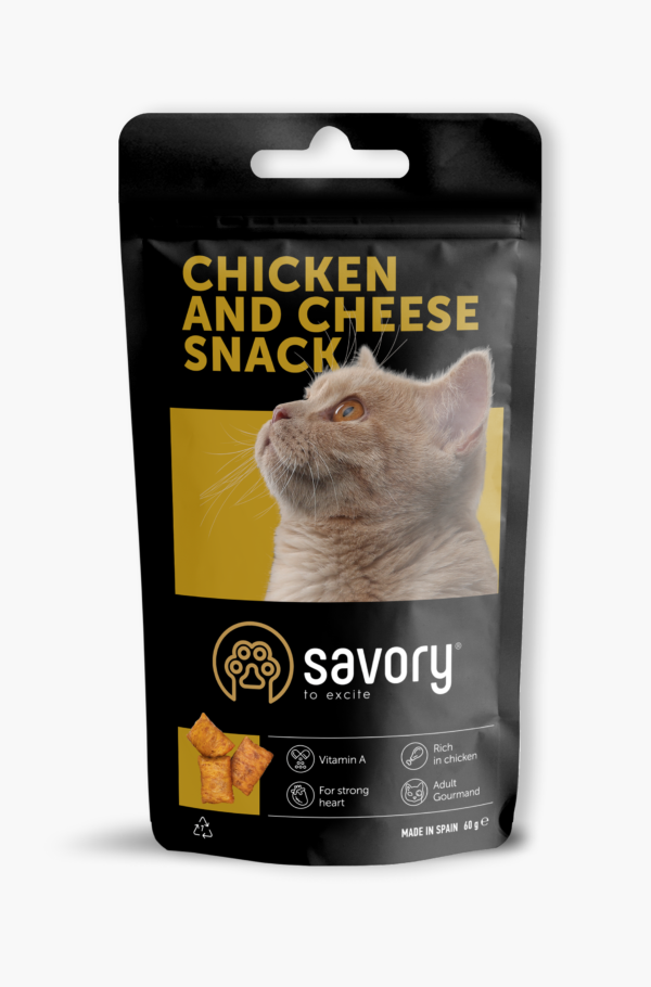 Хрумкі ласощі Savory Snack Подушечки для вибагливих котів, з куркою та сиром, 60 г
