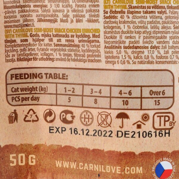 Ласощі Carnilove Cat Semi Moist Snack для котів, курка та тимьян, 50 г - Image 3