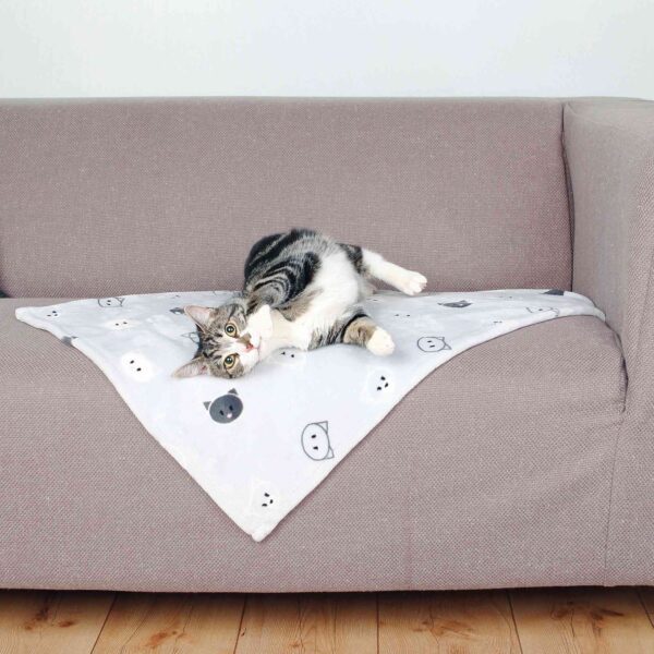 Килимок Trixie Mimi для котів плюшевий з мордочками, 70х50 см (сірий) - Image 2