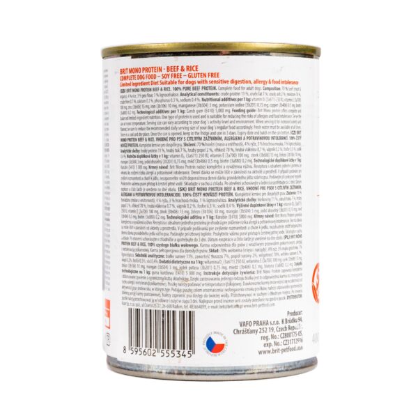 Вологий корм Brit Mono Protein Beef & Rice для собак з яловичиною та рисом, 400 г - Image 3