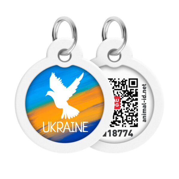 Адресник для собак і котів металевий WAUDOG Smart ID з QR паспортом малюнок "Прапор"