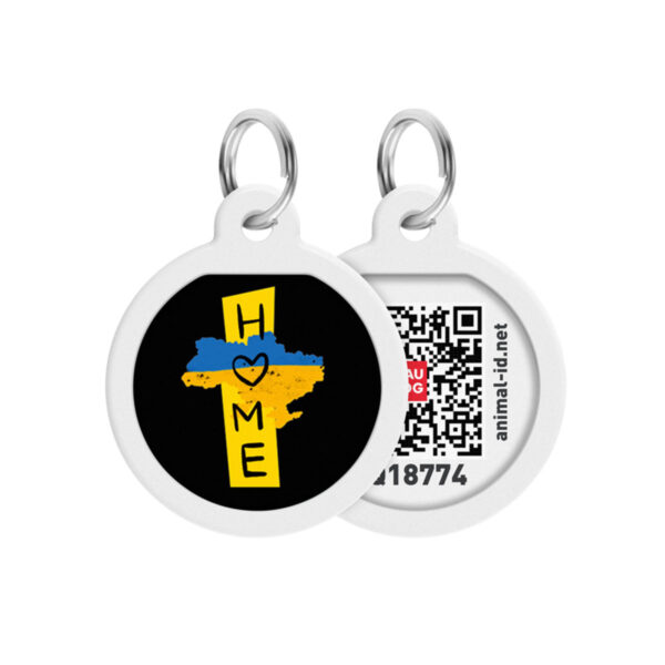 Адресник для собак і котів металевий WAUDOG Smart ID з QR паспортом малюнок "Дім", коло, Д 25 мм