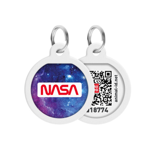 Адресник для собак і котів металевий WAUDOG Smart ID з QR паспортом малюнок "NASA21", коло, Д 25 мм