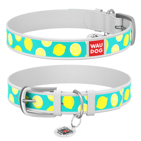 Нашийник WAUDOG Design з малюнком "Лимони" преміум шкіра - металева пряжка