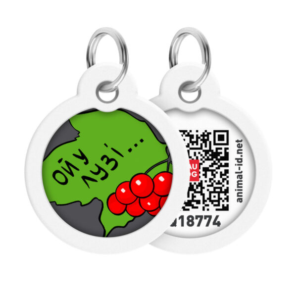 Адресник для собак і котів металевий WAUDOG Smart ID з QR паспортом малюнок "Калина"