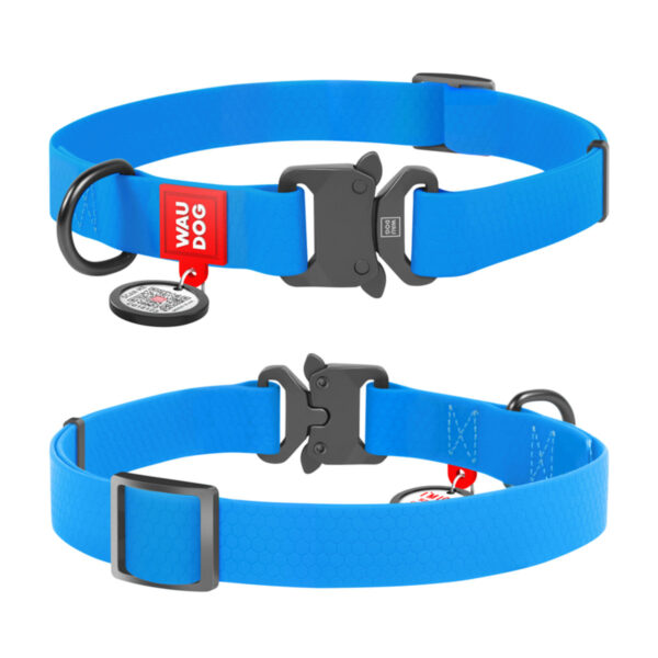 Нашийник для собак водостійкий WAUDOG Waterproof c QR паспортом металічна пряжка-фастекс, блакитний - Image 7