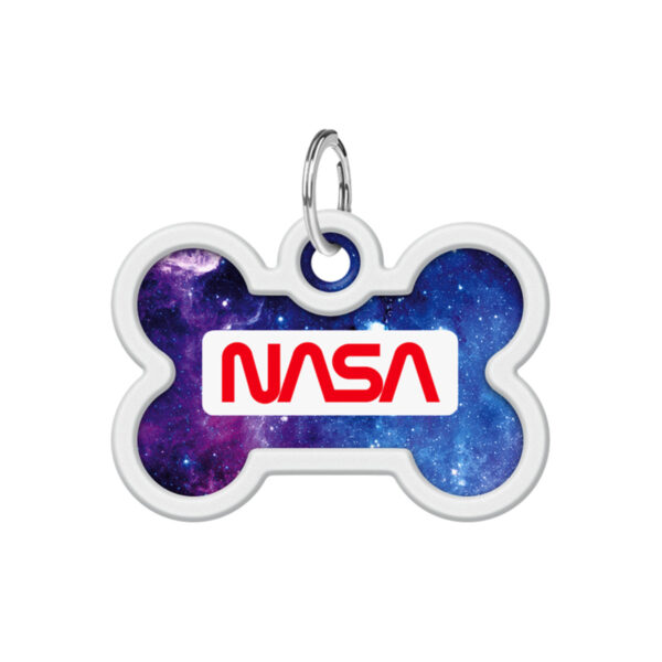 Адресник для собак і котів металевий WAUDOG Smart ID з QR паспортом малюнок "NASA21", кістка, Д 40 мм, Ш 28 мм - Image 2