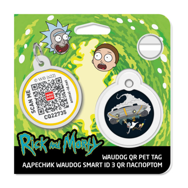 Адресник для собак і котів металевий WAUDOG Smart ID з QR паспортом малюнок "Рік та Морті 1" - Image 4