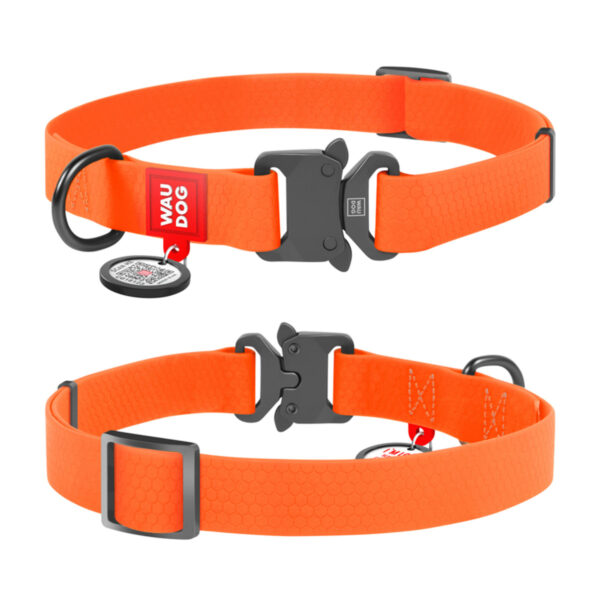 Нашийник для собак водостійкий WAUDOG Waterproof c QR паспортом металічна пряжка-фастекс, помаранчевий - Image 12