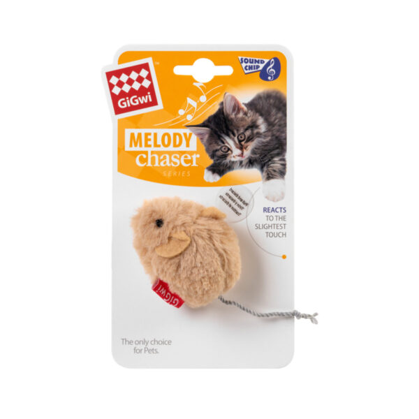 Іграшка для котів Мишка із звуковим чіпом GiGwi Melody chaser, штучне хутро, 13 см - Image 2