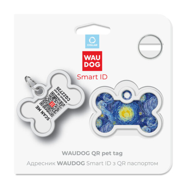 Адресник для собак і котів металевий WAUDOG Smart ID з QR паспортом малюнок "Водяні лілії", кістка, Д 40 мм, Ш 28 мм - Image 5