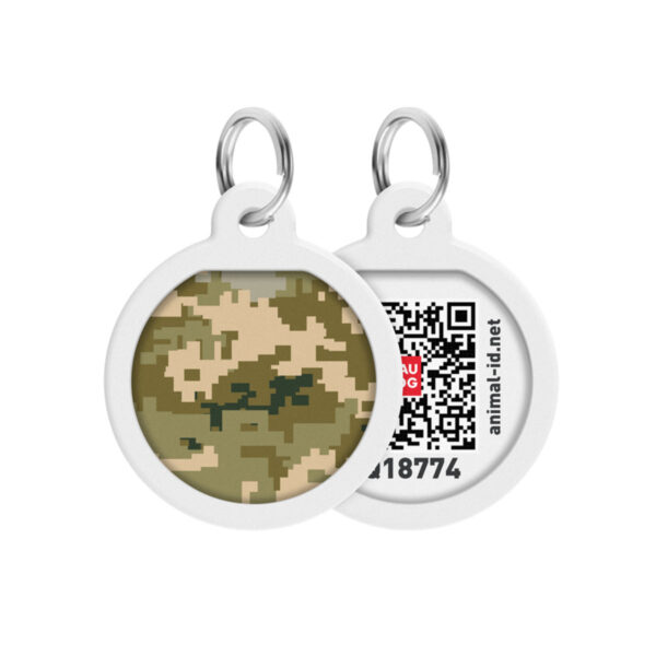 Адресник для собак і котів металевий WAUDOG Smart ID з QR паспортом малюнок "Мілітарі"
