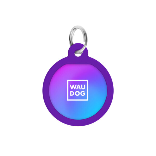Адресник для собак і котів металевий WAUDOG Smart ID з QR паспортом малюнок "Градієнт фіолетовий", коло, Д 25 мм - Image 5