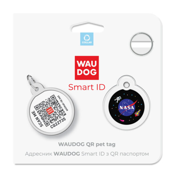 Адресник для собак та котів металічний WAUDOG Smart ID з QR паспортом малюнок "NASA", круг, Д 25 мм - Image 5