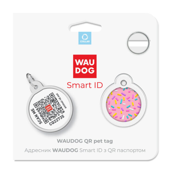 Адресник для собак та котів металічний WAUDOG Smart ID з QR паспортом малюнок "Маршмеллоу", круг, Д 25 мм - Image 5