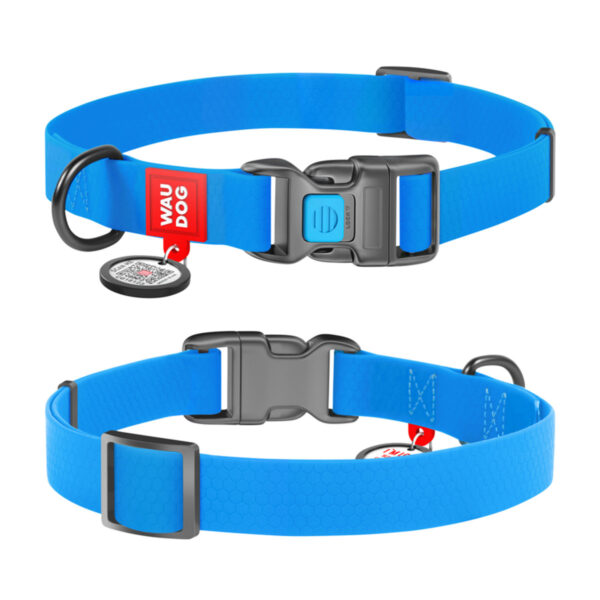 Нашийник для собак водостійкий WAUDOG Waterproof c QR паспортом пластикова пряжка-фастекс, блакитний - Image 2