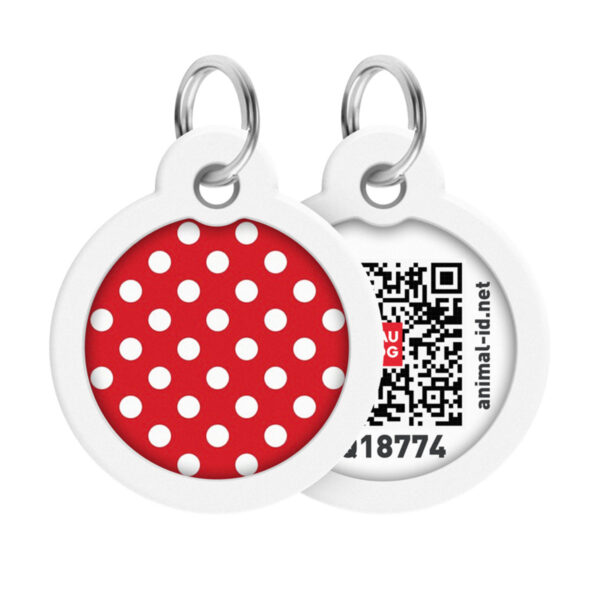 Адресник для собак і котів металевий WAUDOG Smart ID з QR паспортом малюнок "Горох", коло, Д 30 мм