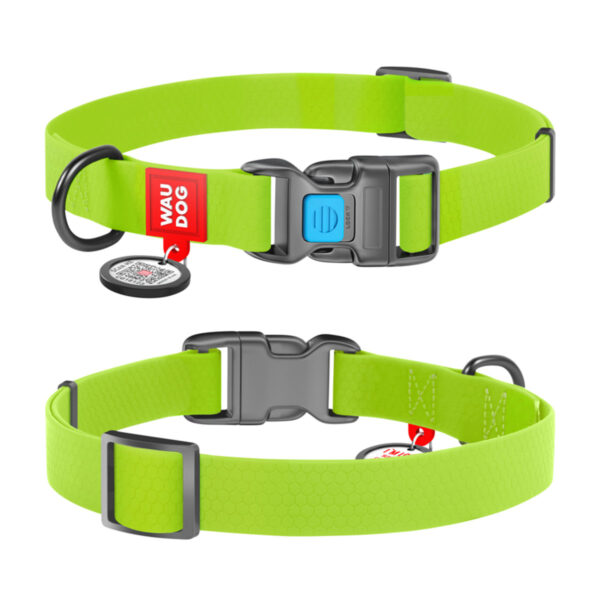 Нашийник для собак водостійкий WAUDOG Waterproof c QR паспортом пластикова пряжка-фастекс, салатовий - Image 6