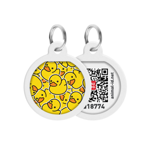 Адресник для собак та котів металічний WAUDOG Smart ID з QR паспортом малюнок "Уточки", круг, Д 25 мм