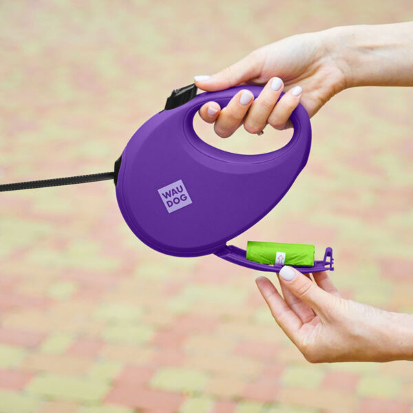 Повідець-рулетка для собак WAUDOG R-leash з контейнером для пакетів світловідбивна стрічка - Image 40