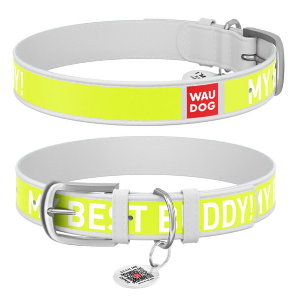 Нашийник WAUDOG Design з малюнком "Друг" преміум шкіра - металева пряжка