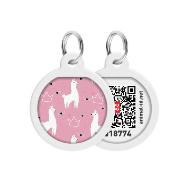 Адресник для собак та котів металічний WAUDOG Smart ID з QR паспортом малюнок "Лами", круг, Д 25 мм
