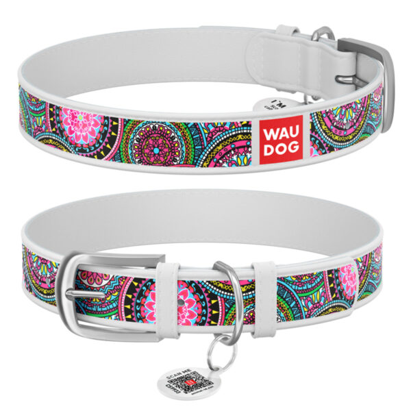 Нашийник WAUDOG Design з малюнком "Мандали" преміум шкіра - металева пряжка