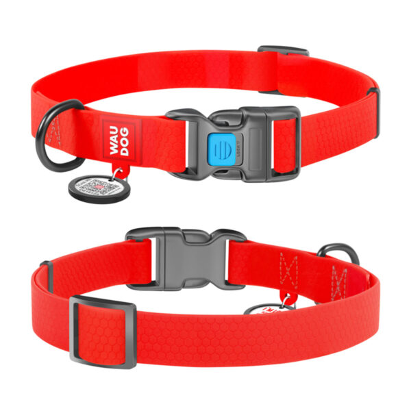 Нашийник для собак водостійкий WAUDOG Waterproof c QR паспортом пластикова пряжка-фастекс, червоний - Image 9