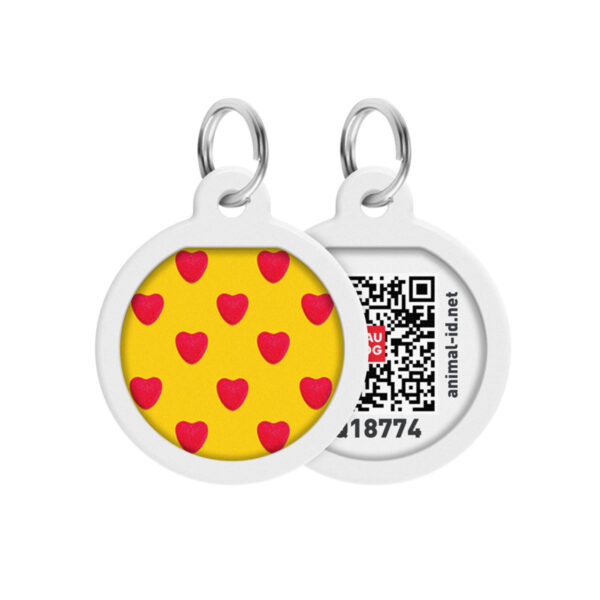 Адресник для собак та котів металічний WAUDOG Smart ID з QR паспортом малюнок "Серця", круг, Д 25 мм