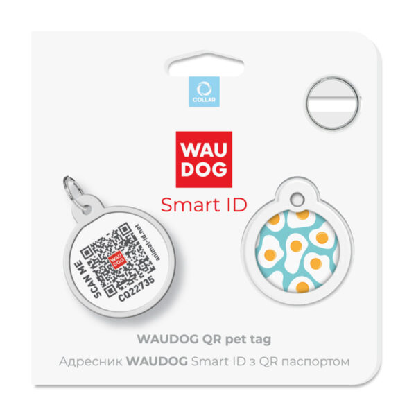 Адресник для собак та котів металічний WAUDOG Smart ID з QR паспортом малюнок "Яєчня", круг, Д 25 мм - Image 5