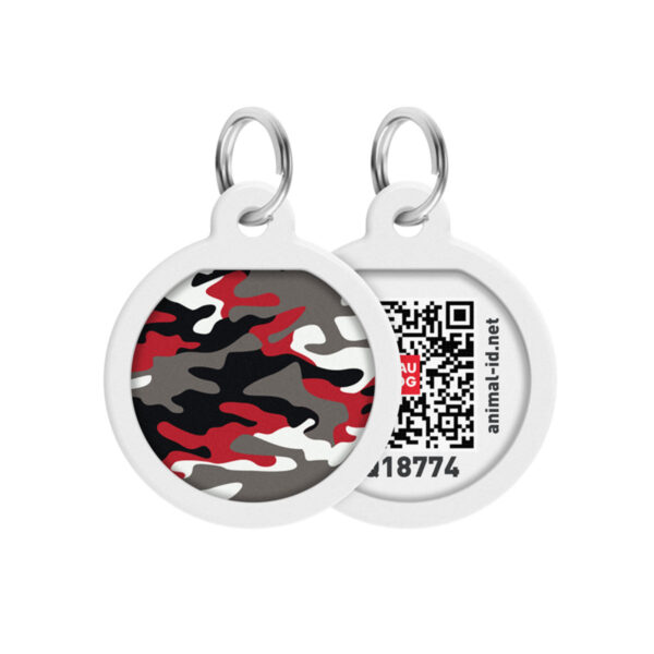 Адресник для собак та котів металічний WAUDOG Smart ID з QR паспортом малюнок "Камо сірий", круг, Д 25 мм