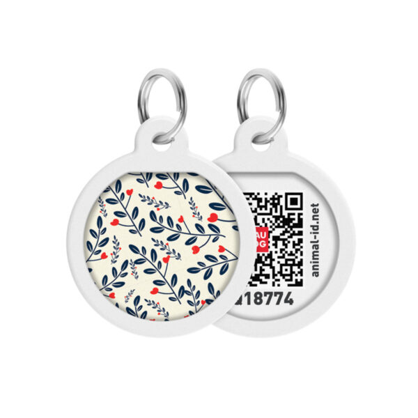Адресник для собак та котів металічний WAUDOG Smart ID з QR паспортом малюнок "Рослини", круг, Д 25 мм