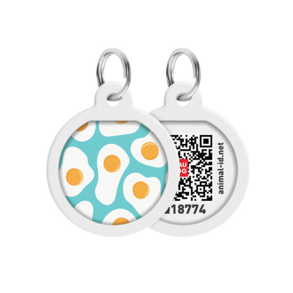 Адресник для собак та котів металічний WAUDOG Smart ID з QR паспортом малюнок "Яєчня", круг, Д 25 мм