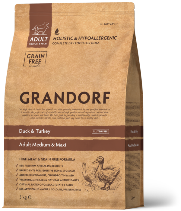 Grandorf DOG DUCK&TURKEY MEDIUM&MAXI Качка та індичка для середніх та крупних порід, 10 кг