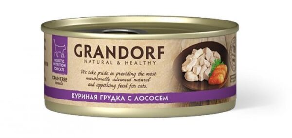 GRANDORF Консерви для кішок "Куряча грудка з лососем", 70 г