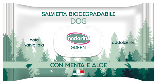 Inodorina Green Addolcente - Біорозкладні серветки для собак з м'ятою та алоє, 30 шт
