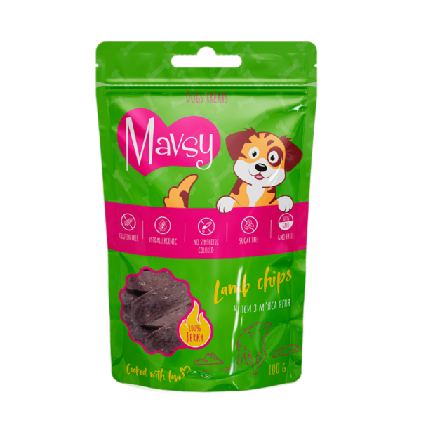 Mavsy-lamb chips, 100 g   Мавси, Чіпси з м'яса ягня для собак, 100 г